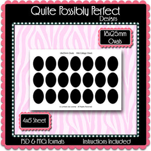 18x25mm Ovals Template Instant Download PSD and PNG Formats (Temp45) Digital Bottlecap Collage Sheet Template