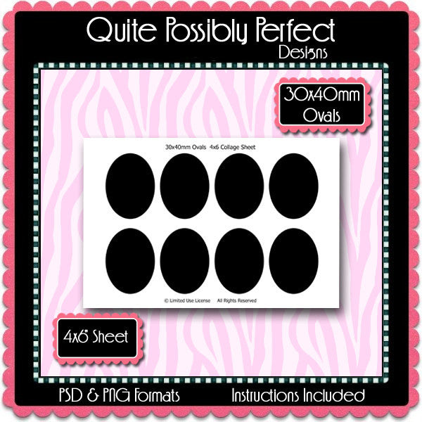 30x40mm Ovals Template Instant Download PSD and PNG Formats (Temp38) Digital Bottlecap Collage Sheet Template