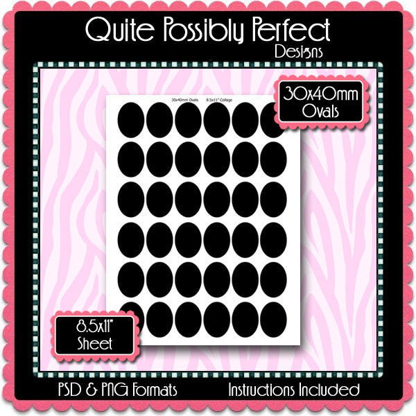 30x40mm OvalsTemplate Instant Download PSD and PNG Formats (Temp75) Digital Bottlecap Collage Sheet Template