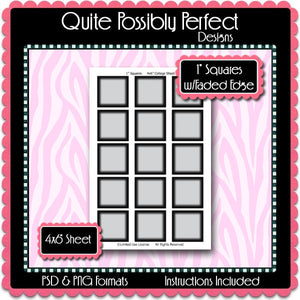 1" Squares Template w/Faded Edge Instant Download PSD and PNG Formats (Temp81) Digital Bottlecap Collage Sheet Template