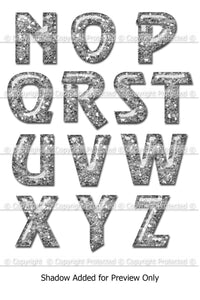 Silver Glitter Alphabet Instant Download (CA105) Upper Case Letters for Scrapbooking, Collage Sheets,Greeting Cards, Bottle Caps