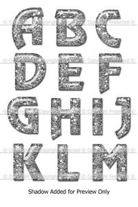 Silver Glitter Alphabet Instant Download (CA105) Upper Case Letters for Scrapbooking, Collage Sheets,Greeting Cards, Bottle Caps