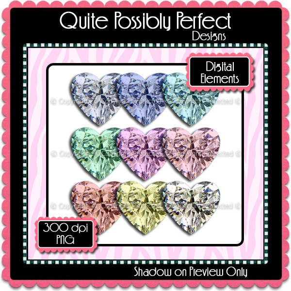 Digital Diamond Hearts Elements Instant Download (C103)  for Scrapbooking, Collage Sheets,Greeting Cards, Bottle Caps