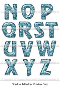 Blue Glitter Alphabet Instant Download (CA101) Upper Case Letters for Scrapbooking, Collage Sheets,Greeting Cards, Bottle Caps