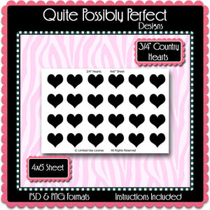 3/4" Hearts Template Instant Download PSD and PNG Formats (Temp297) Digital Bottle Cap Collage Sheet Template