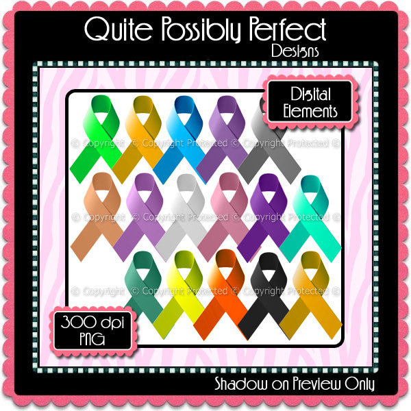 Digital Awareness Ribbon Elements Instant Download (C106)  for Scrapbooking, Clipart ,Greeting Cards, Bottle Caps