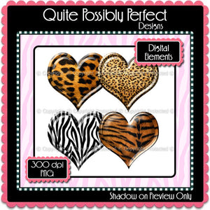 Digital Animal Print Puffy Heart Elements Instant Download (C111)  for Scrapbooking, Collage Sheets,Greeting Cards, Bottle Caps
