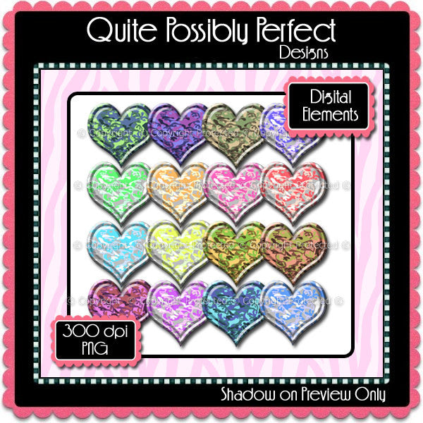 Digital Camouflage Puffy Heart Elements Instant Download (C112)  for Scrapbooking, Collage Sheets,Greeting Cards, Bottle Caps