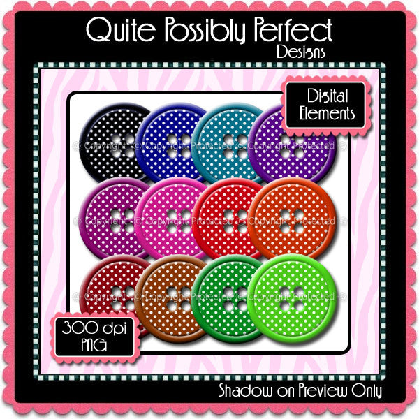 Digital Bright Button Polka Dot Elements Instant Download (C107)  for Scrapbooking, Collage Sheets,Greeting Cards, Bottle Caps