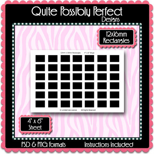 12x16mm Rectangles Instant Download PSD and PNG Formats (Temp311) Digital Bottlecap Collage Sheet Template