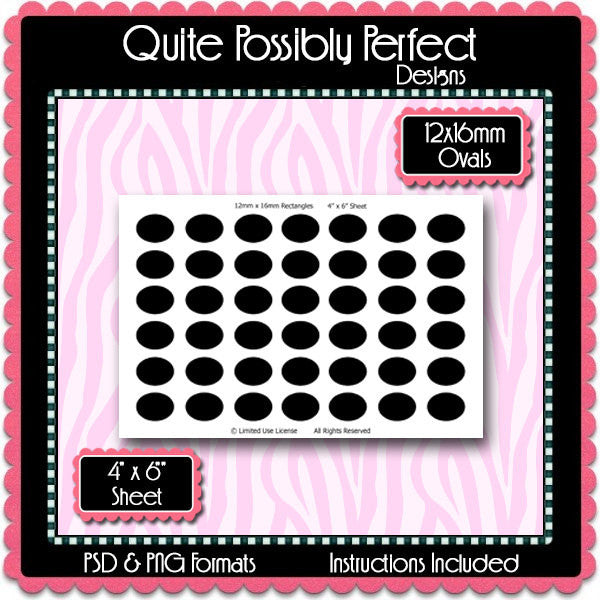 12x16mm Ovals Instant Download PSD and PNG Formats (Temp231) Digital Bottlecap Collage Sheet Template