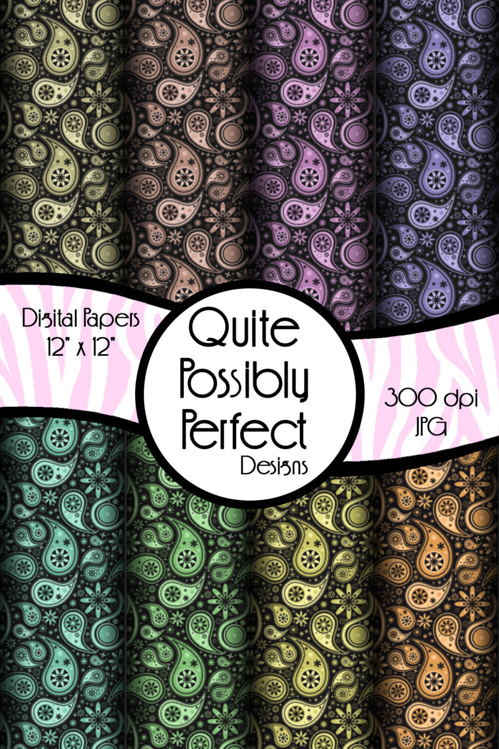 Paisley Digital Paper Pack Instant Download (DGP117) Digital Paper Pack for Scrapbooking, Collage Sheets,Greeting Cards, Bottle Caps
