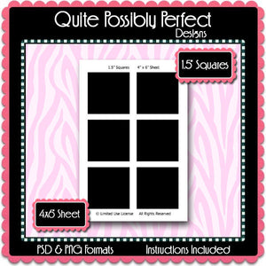 1.5" Squares Template Instant Download PSD and PNG Formats (Temp378) 4x6" Digital Bottle Cap Collage Sheet Template