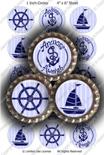 Digital Bottle Cap Images - Nautical Silhouettes Collage Sheet (ETR101) 1 Inch Circles for Bottlecaps, Magnets, Jewelry, Hairbows, Buttons