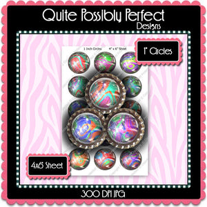 Digital Bottle Cap Images - Marble Magic Collage Sheet (ETR102) 1 Inch Circles for Bottlecaps, Magnets, Jewelry, Hairbows, Buttons