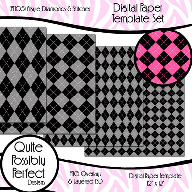 Digital Paper Template - Argyle Diamond Stitches (PT105) CU Layered Overlay for Creating Your Own Digital Papers Commercial Use OK
