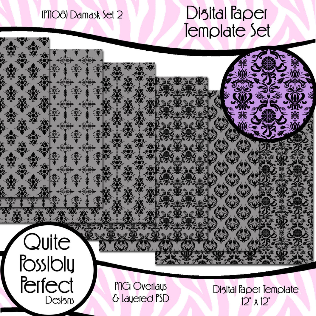 Damask Digital Paper Template - Damask Set 2 (PT108) CU Layered Overlay for Creating Your Own Digital Papers Commercial Use OK
