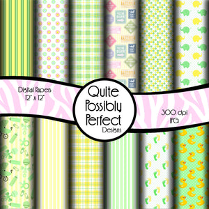 New Baby Digital Paper Pack Instant Download (DGP128) Baby Girl or Baby Boy for Scrapbooking, Collage Sheets,Greeting Cards, Bottle Cap
