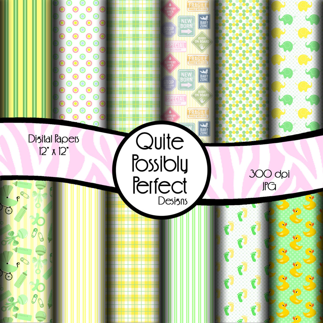 New Baby Digital Paper Pack Instant Download (DGP128) Baby Girl or Baby Boy for Scrapbooking, Collage Sheets,Greeting Cards, Bottle Cap