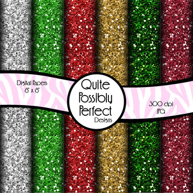 Christmas Glitter Papers Digital Paper Pack Instant Download (DGP129) for Scrapbooking, Collage Sheets,Greeting Cards, Bottle Caps