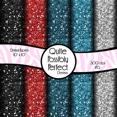 Red and Blue Glitter Papers Digital Paper Pack Instant Download (DGP131) for Scrapbooking, Collage Sheets,Greeting Cards, Bottle Caps