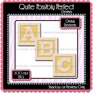 Yellow Baby Blocks Alphabet Clipart (CA107) Upper Case Letters for Scrapbooking, Collage Sheets, Greeting Cards, Bottle Caps