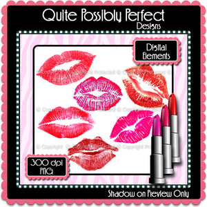 Digital Lipstick Kisses Elements Instant Download (C113)  Clipart for Scrapbooking, Collage Sheets,Greeting Cards, Bottle Caps