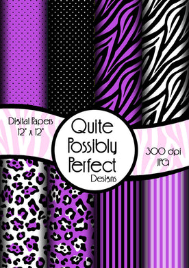Purple Girly Zebra Digital Paper Pack(DGP142) Zebra Leopard Dots for Scrapbooking, Collage Sheets,Greeting Cards, Bottle Cap