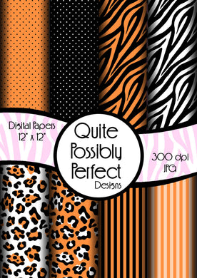 Orange Girly Zebra Digital Paper Pack(DGP146) Zebra Leopard Dots for Scrapbooking, Collage Sheets,Greeting Cards, Bottle Cap