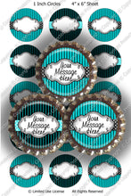 Editable Bottle Cap Images - Instant Download JPG & PDF Formats - Turquoise Pin Stripes 2 (ET129) Digital Bottlecap Collage Sheet