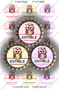 Editable Bottle Cap Images - Instant Download JPG & PDF Formats - Nurse Owls  (ET135) Digital Bottlecap Collage Sheet