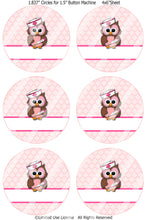 Editable 1.5" Button Machine Images - Instant Download JPG & PDF Formats - Nurse Owls  (ET135P) Digital Bottlecap Collage Sheet