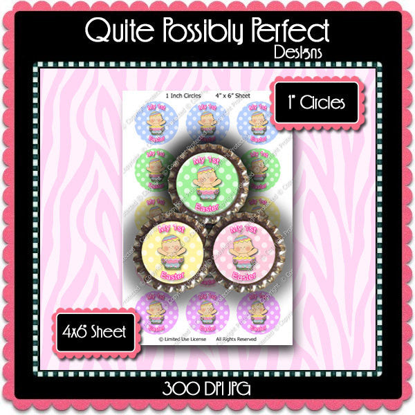 Digital Bottle Cap Images - Baby's 1st Easter Collage Sheet (ETR106) 1 Inch Circles for Bottlecaps, Magnets, Jewelry, Hairbows, Buttons