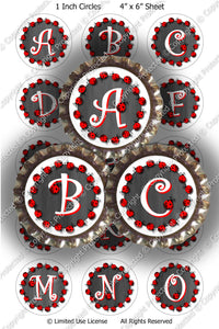 Digital Bottle Cap Images - Chalkboard Ladybug Initials  (ETR107) 1 Inch Circles for Bottlecaps, Magnets, Jewelry, Hairbows, Buttons