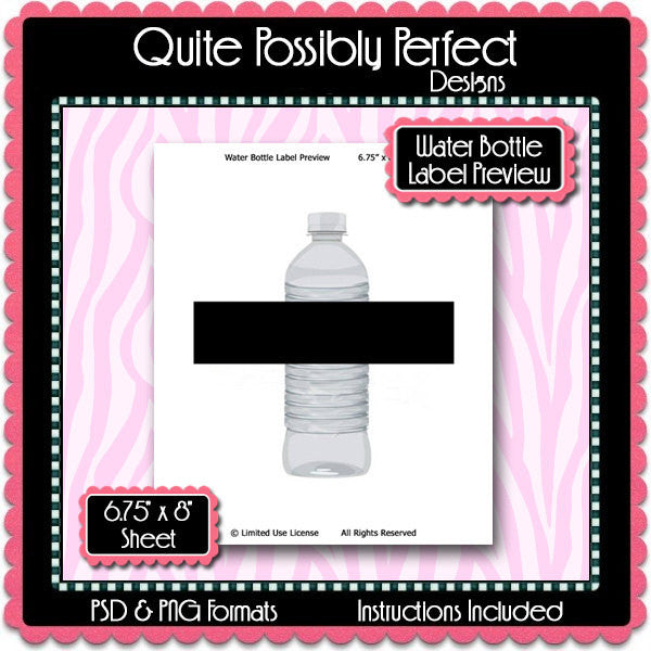 Water Bottle Label Preview Template Instant Download PSD and PNG Formats (Temp518) Digital Bottlecap Collage Sheet Template
