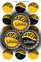 Editable Bottle Cap Images - Instant Download JPG & PDF Formats - Zebra Yellow Curve (ET143) Digital Bottlecap Collage Sheet