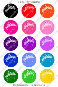 Editable Bottle Cap Images - Instant Download JPG & PDF Formats - Princess Tiara Colors (ET142) Digital Bottlecap Collage Sheet