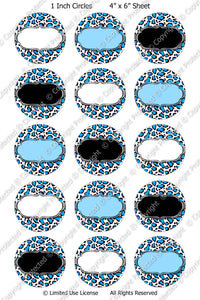 Editable Bottle Cap Images - Instant Download JPG & PDF Formats - Blue Leopard (ET147) Digital Bottlecap Collage Sheet