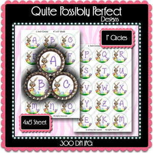 Digital Bottle Cap Images - Easter Bunny Initials  (ETR111) 1 Inch Circles for Bottlecaps, Magnets, Jewelry, Hairbows, Buttons