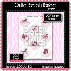 Editable 2.25" Button Machine Images - Instant Download JPG Format - Pink Pony Horse  (ET140) Digital Bottlecap Collage Sheet