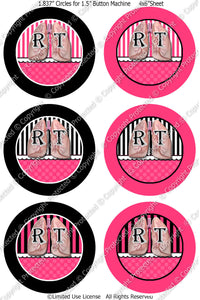 Editable 1.5" Button Machine Images - Instant Download JPG & PDF Formats - RT Hot Pink Stripes  (ET171) Digital Bottlecap Collage Sheet