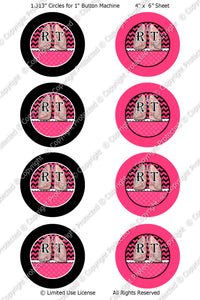 Editable 1" Button Machine Images - Instant Download JPG & PDF Formats - RT Hot Pink Chevron  (ET170) Digital Bottlecap Collage Sheet