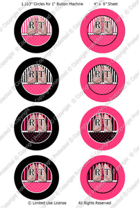 Editable 1" Button Machine Images - Instant Download JPG & PDF Formats - RT Hot Pink Stripes  (ET171) Digital Bottlecap Collage Sheet