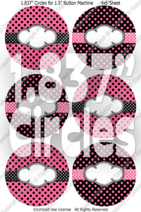 Editable 1.5" Button Machine Images - Instant Download JPG & PDF Formats -Pink Polka Dots  (ET132) Digital Bottlecap Collage Sheet