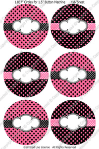 Editable 1.5" Button Machine Images - Instant Download JPG & PDF Formats -Pink Polka Dots  (ET132) Digital Bottlecap Collage Sheet