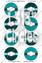 Editable 1" Button Machine Images - Instant Download JPG & PDF Formats - Turquoise Polka Dots  (ET131) Digital Bottlecap Collage Sheet
