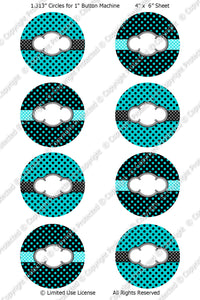 Editable 1" Button Machine Images - Instant Download JPG & PDF Formats - Turquoise Polka Dots  (ET131) Digital Bottlecap Collage Sheet
