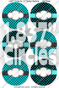 Editable 1.5" Button Machine Images - Instant Download JPG & PDF Formats -Turquoise Polka Dots  (ET131) Digital Bottlecap Collage Sheet