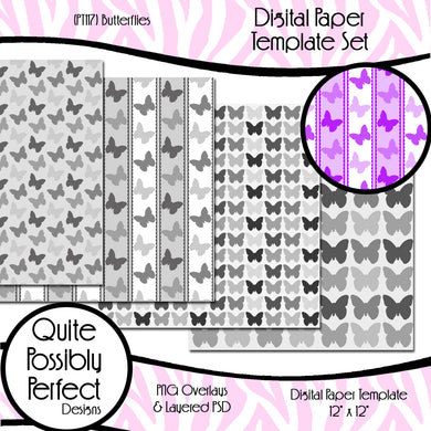 Digital Paper Template - Butterflies (PT117) CU Layered Overlay for Creating Your Own Digital Papers Commercial Use OK