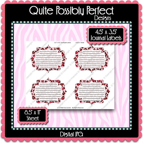 Digital Pink Leopard Journal Tag Labels  -  Instant Download (M126) Digital Journal Tag Graphics - Personal Use & S4H